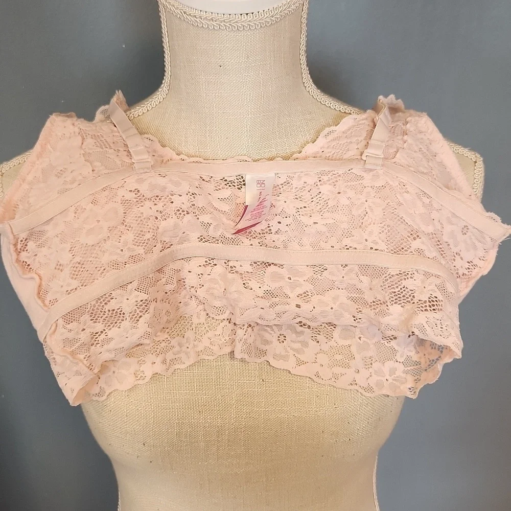 No Boundaries Coquette Powder Pink Floral Eyelet Lace Adjustable Bralette